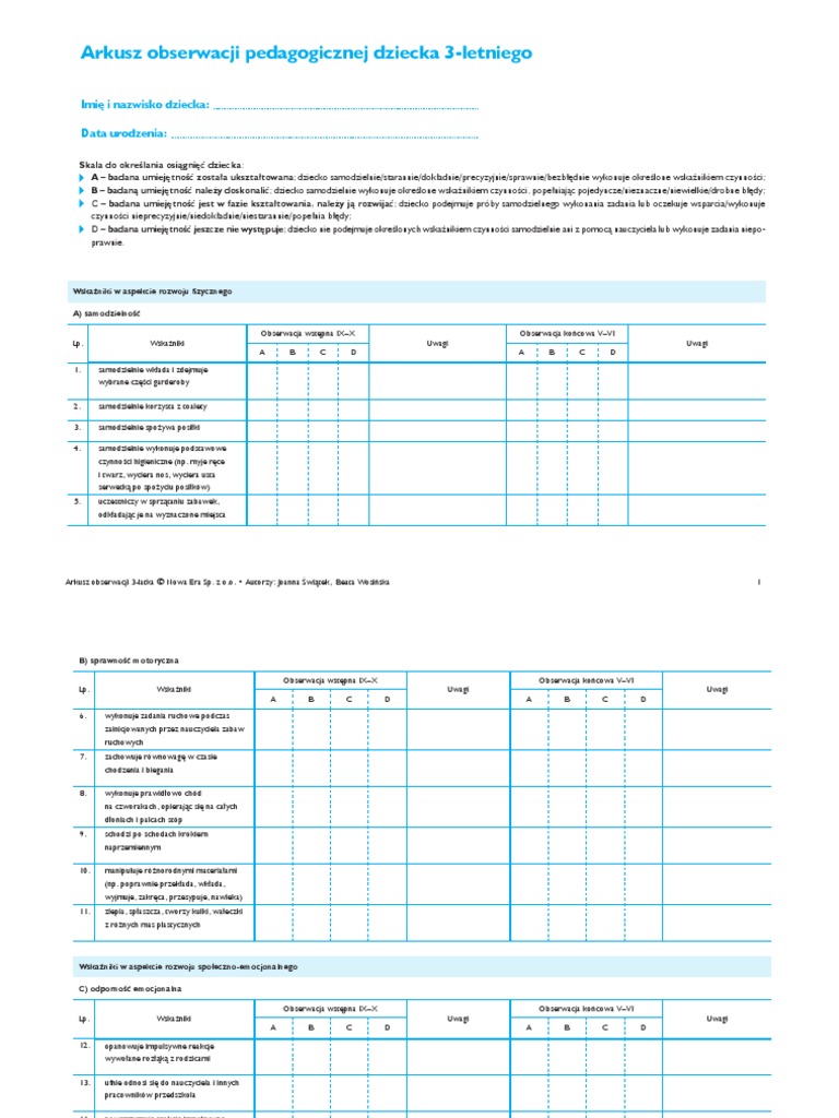 Arkusz Obserwacji Dziecka 5 Letniego Pdf
