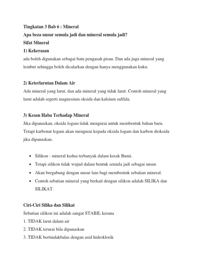 Tingkatan 3 Bab 6 Mineral | PDF
