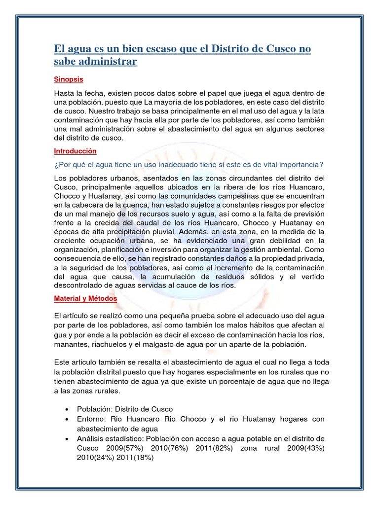 Crisis del Agua en Cusco: Contaminación y Gestión | PDF | Red de ...