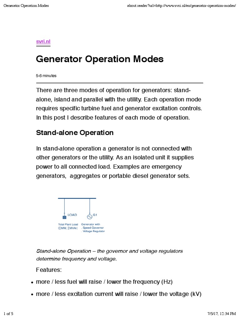 Generator Operation Modes Explained | PDF | Electric Generator ...