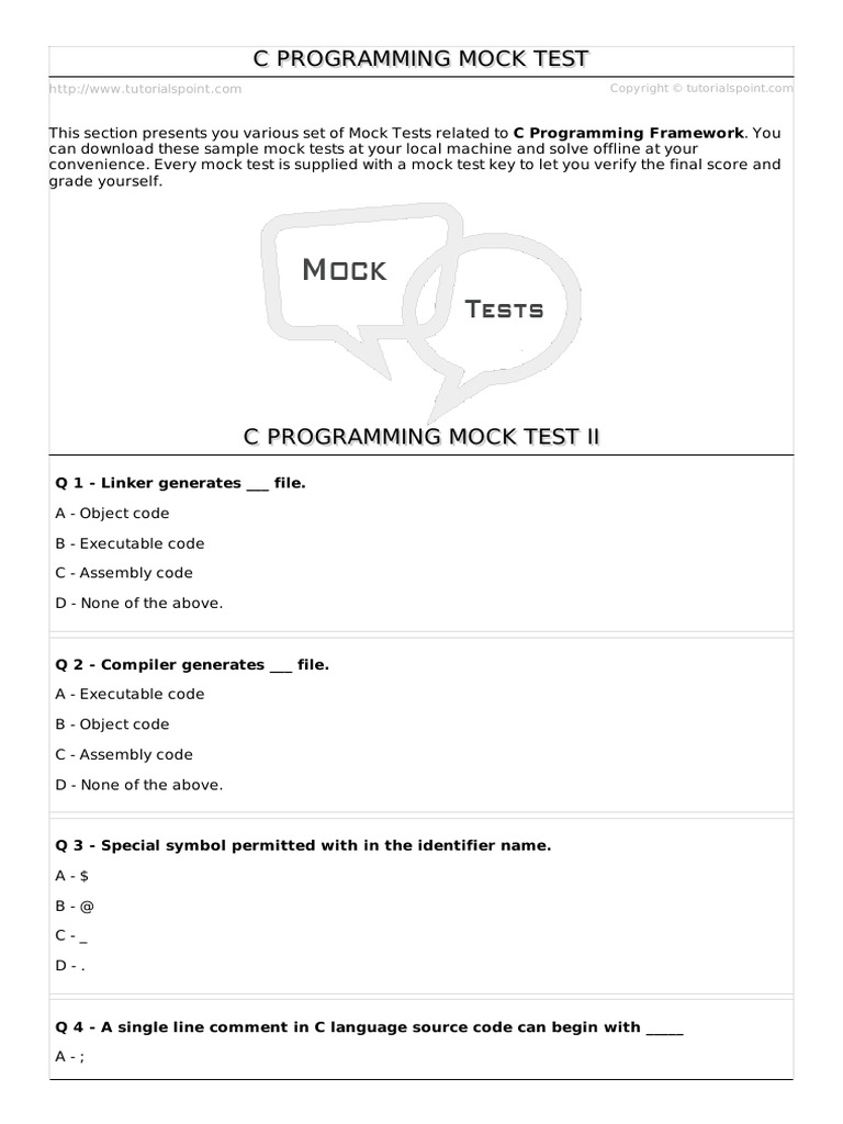Cprogramming Mock Test 3 | PDF | C (Programming Language) | Computer ...