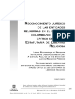 Reconocimiento Jurídico de Las Entidades Religiosas en El Derecho Colombiano