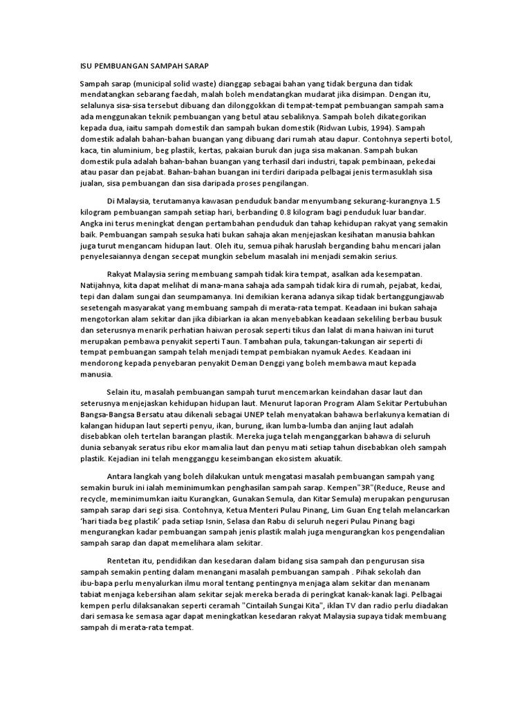 Isu Pembuangan Sampah Sarap Pdf
