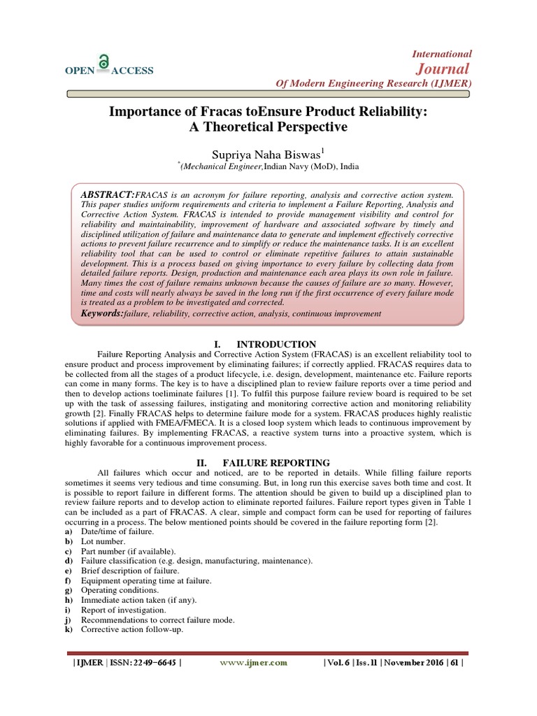 Importance of FRACAS To Ensure Product Reliability PDF | PDF ...