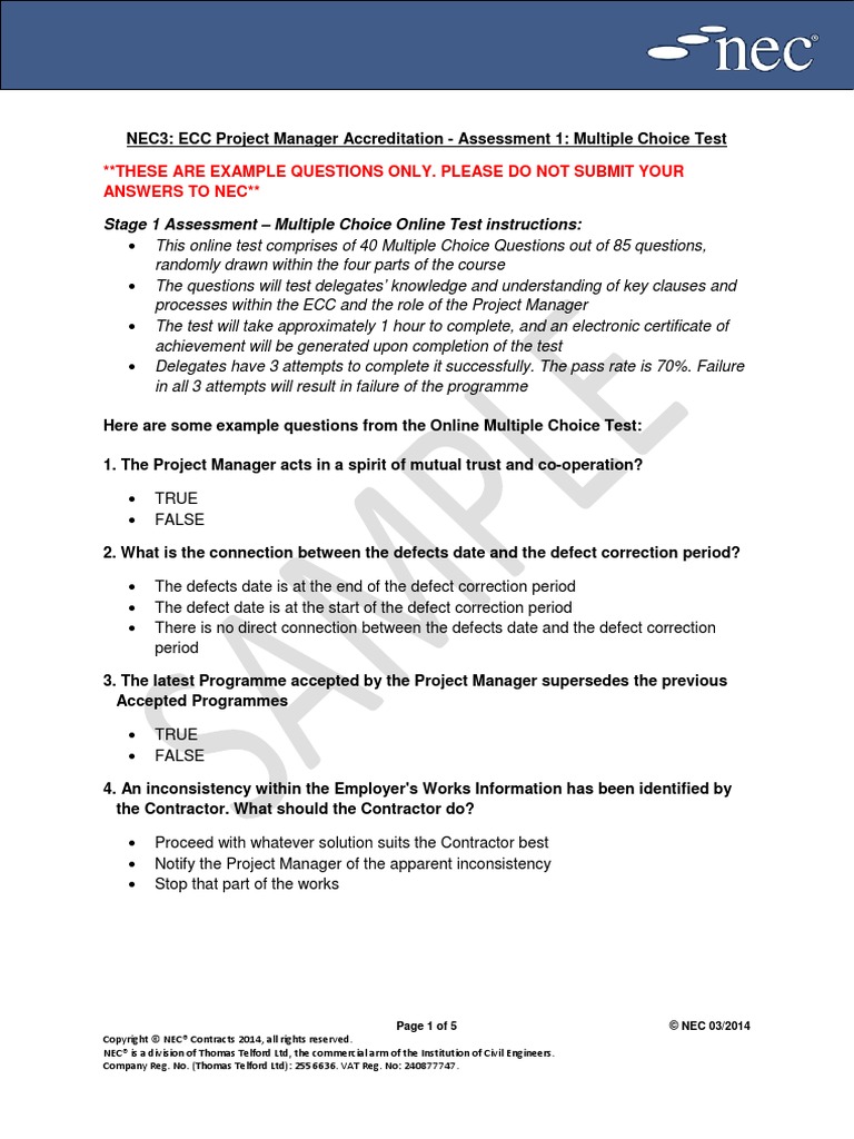 Sample Question Paper PMA | PDF | Multiple Choice | Project Manager