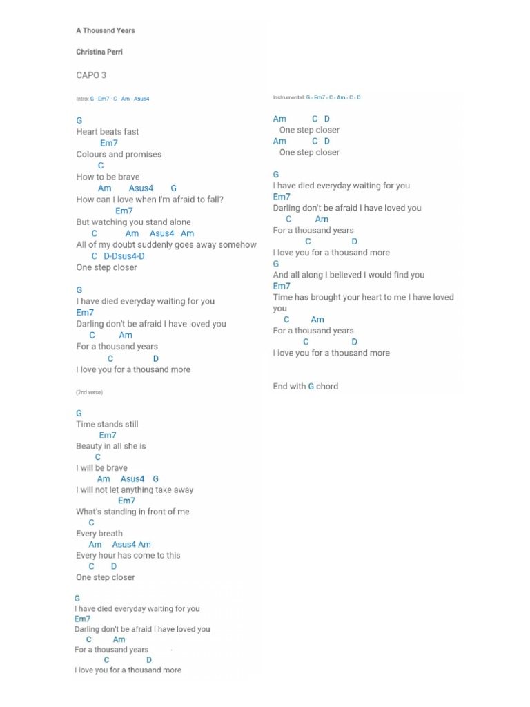 A Thousand Years Chords PDF