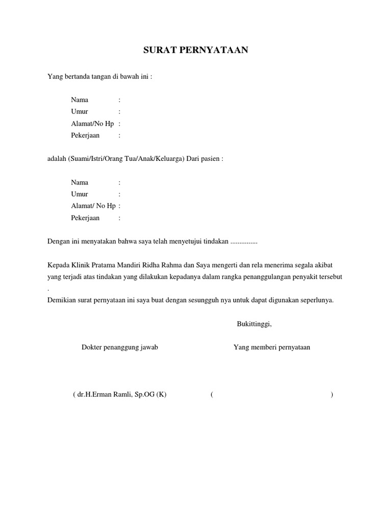 Surat Pernyataan Curretage