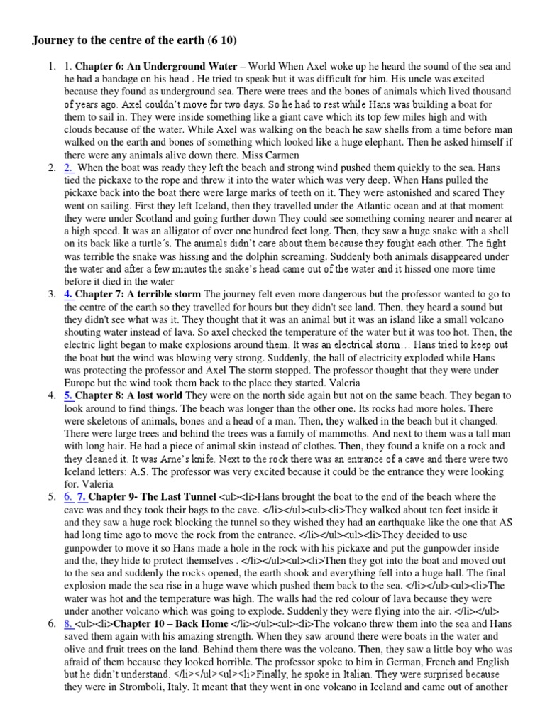 Journey To The Centre of The Earth 6 To 10 Summary PDF Journey To