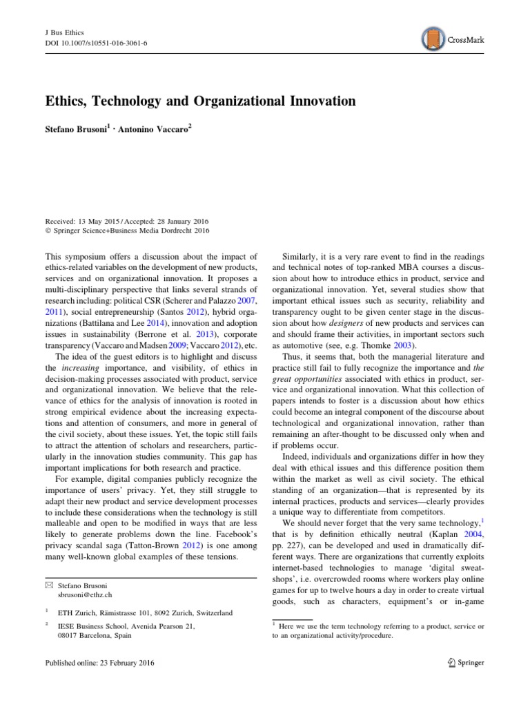 Ethics in Innovation and Technology | PDF | Corporate Social ...