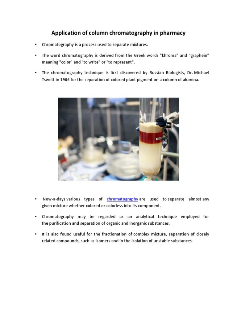 Application of Column Chromatography in Pharmacy PDF Chromatography