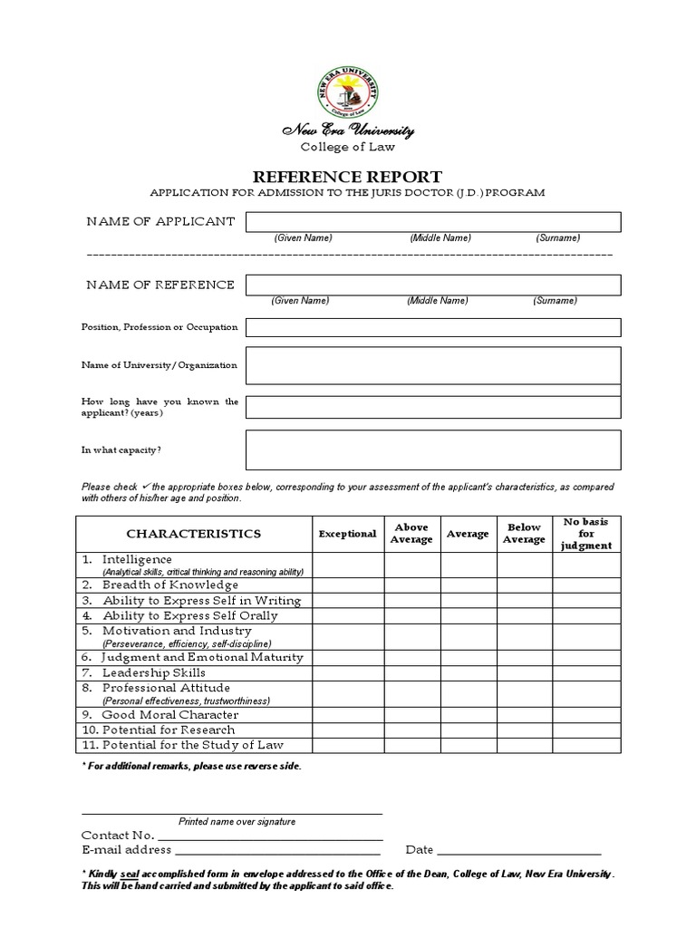 Reference Report for J.D. Admission | PDF | Leadership | Applied Psychology