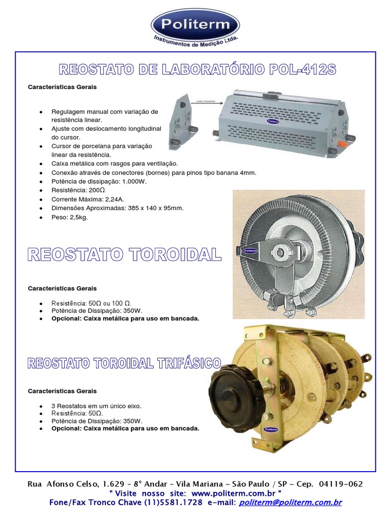 Reostatos de Laboratório: Características e Potência | PDF