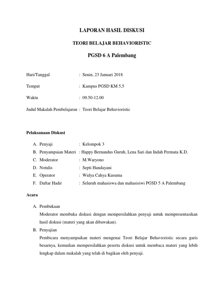 Contoh Laporan Hasil Diskusi