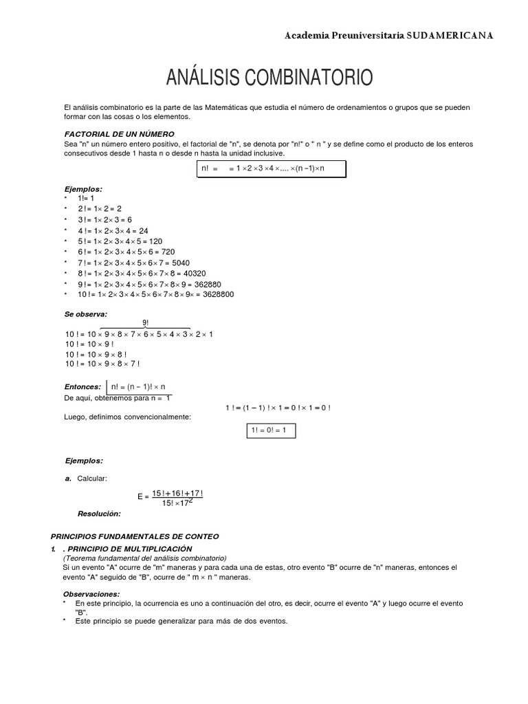 Ejercicios de Análisis Combinatorio | PDF | Permutación | Combinatoria