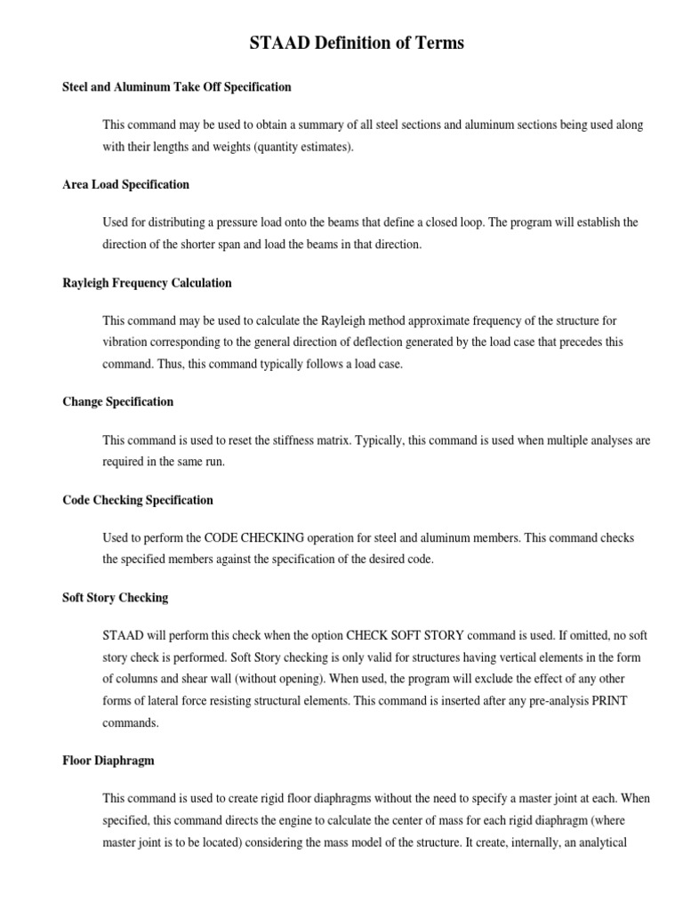STAAD Commands and Definitions Guide | PDF | Cartesian Coordinate ...