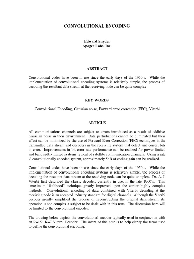 Convolutional Encoding: Edward Snyder Apogee Labs, Inc | PDF | Forward ...
