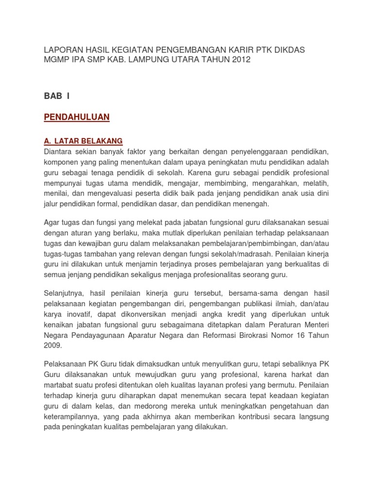 Contoh Laporan Mgmp Ipa