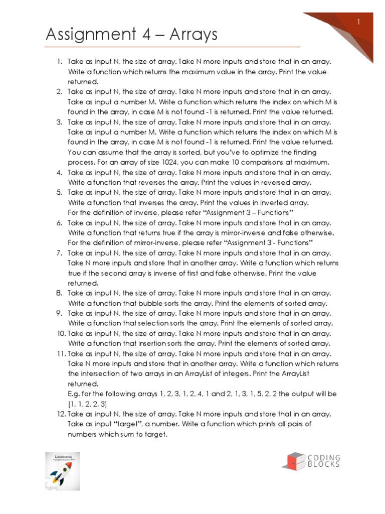 Assignment 4 - Arrays | Download Free PDF | Function (Mathematics ...