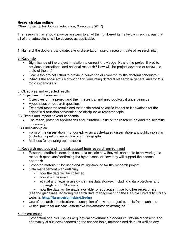 Research Plan Sample 2018 | PDF | Thesis | Doctor Of Philosophy