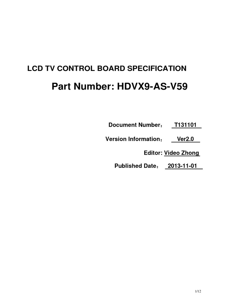 HDVX9 As V59 V4 - 1 Specification | PDF | Hdmi | Electrical Connector