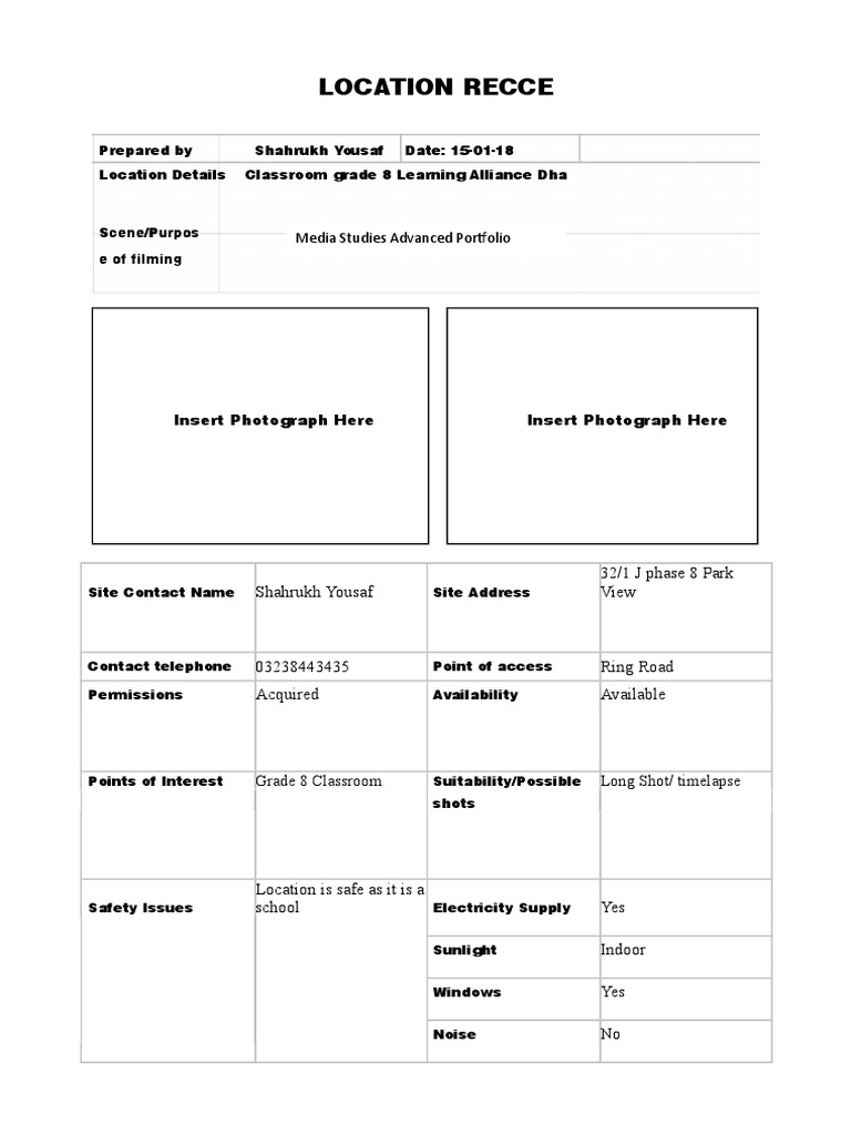 Grade 8 Classroom Location Recce | PDF