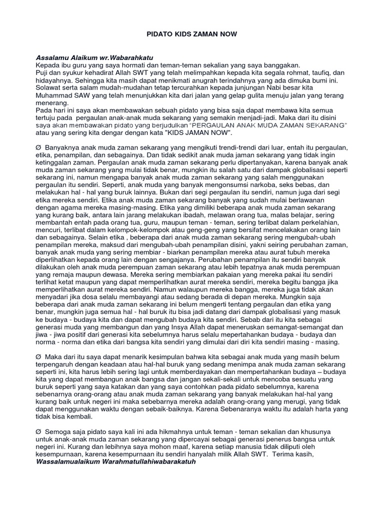 Teks Pidato Zaman Now Terbaru Kumpulan Referensi Teks Pidato