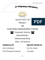 Session 2017-18 Project ON Telephone Management System Computer Science Submitted By: Mohammad Sohil Class: XII Science