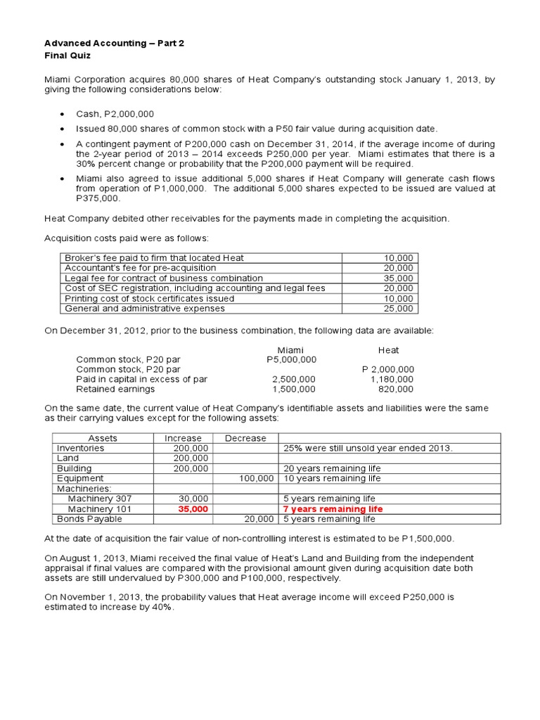 Business Combination Comprehensive Exam PDF Consolidation (Business