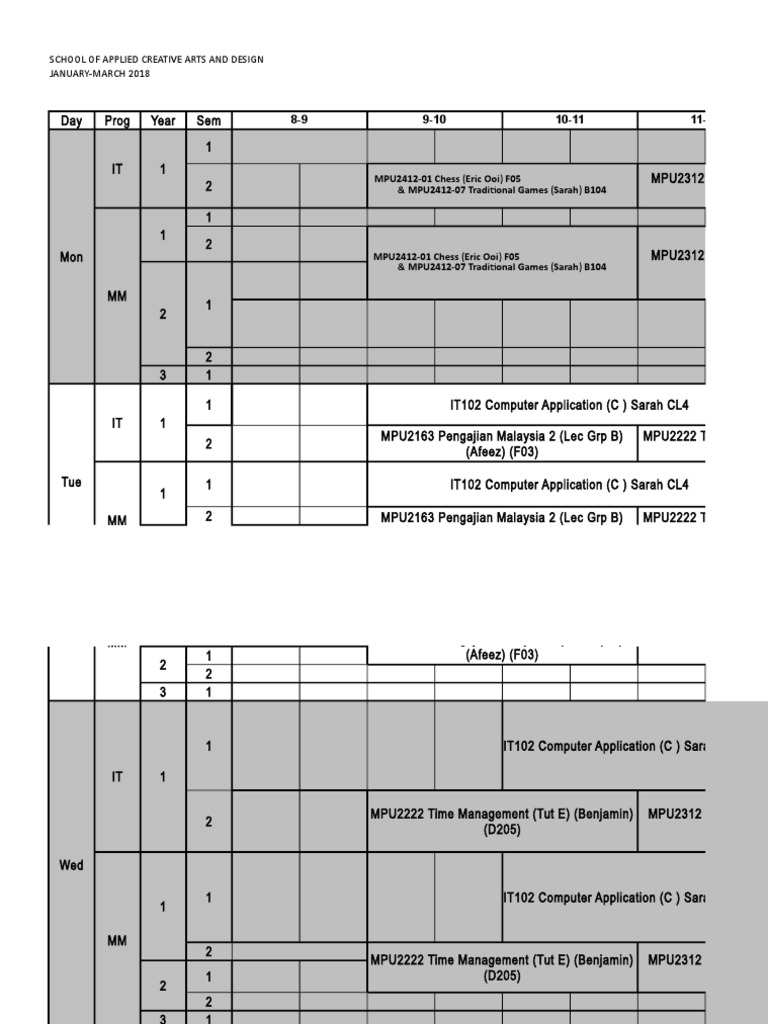 Time Table Jan 2018 - TS - Student | PDF