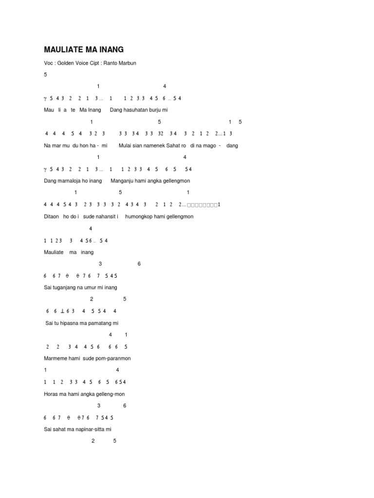 Mauliate Ma Inang Lagu Batak