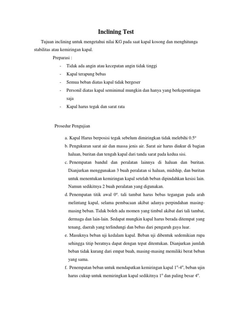 Inclining Test | PDF