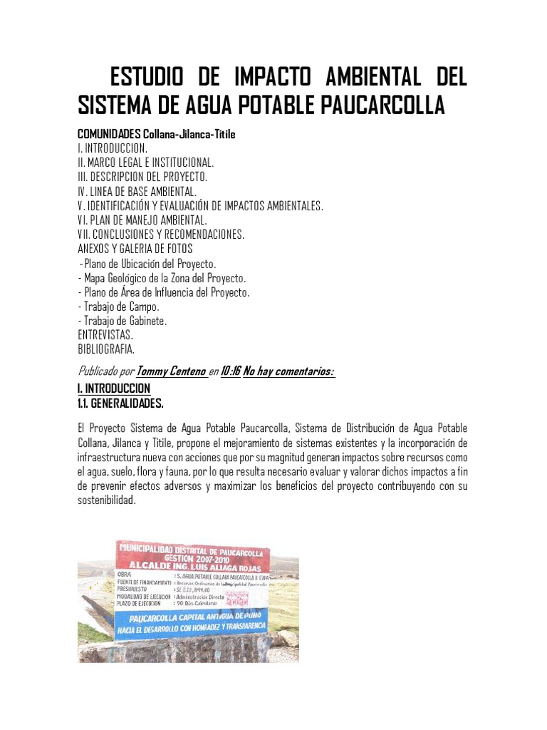 Estudio de Impacto Ambiental en Paucarcolla | PDF | Evaluación de ...