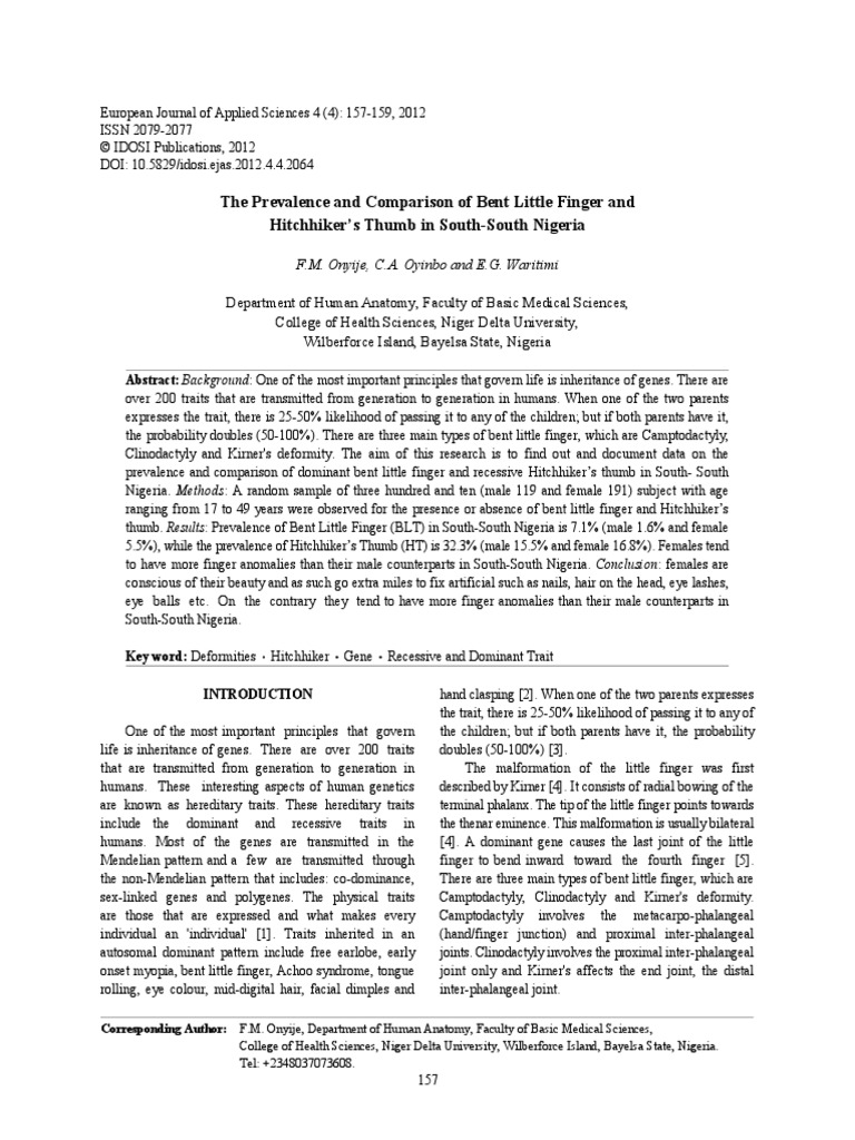 HItchhiker's Thumb PDF Dominance Heredity