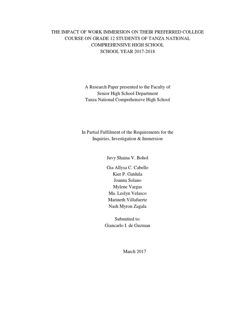 Work immersion research title picture