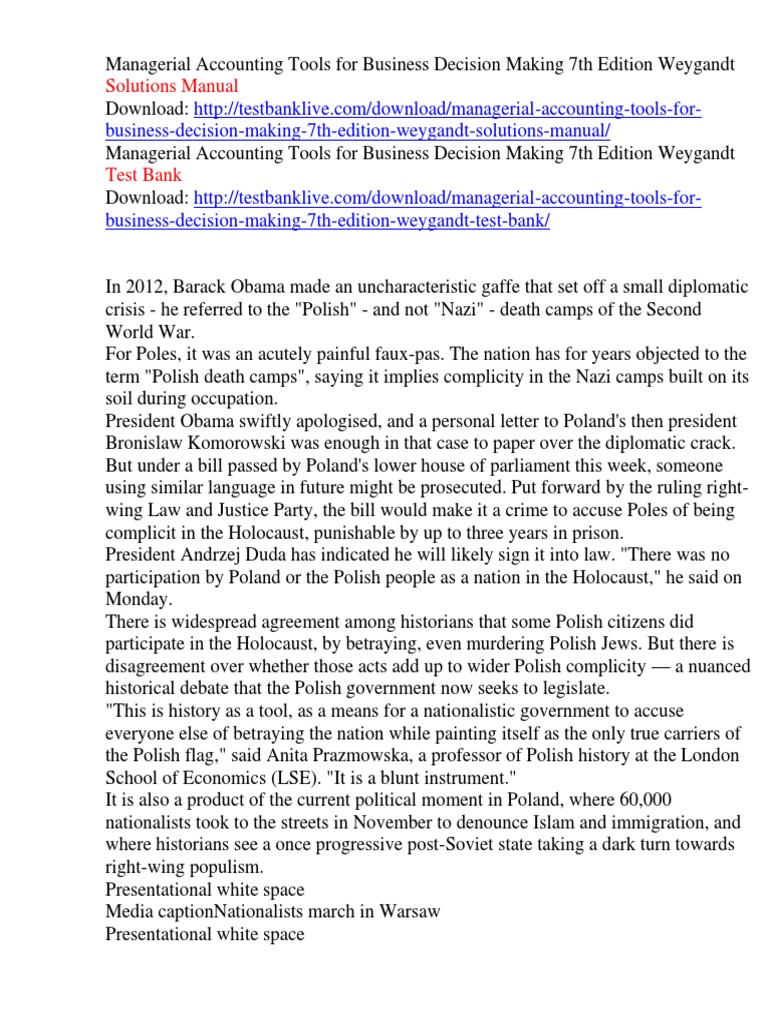 Managerial Accounting Tools for Business Decision Making 7th Edition  Weygandt Solutions Manual | The Holocaust | History Of The Jews In Poland