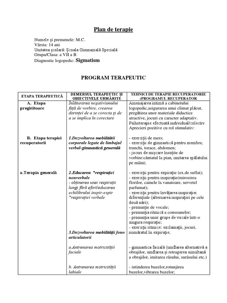 Plan De Terapie