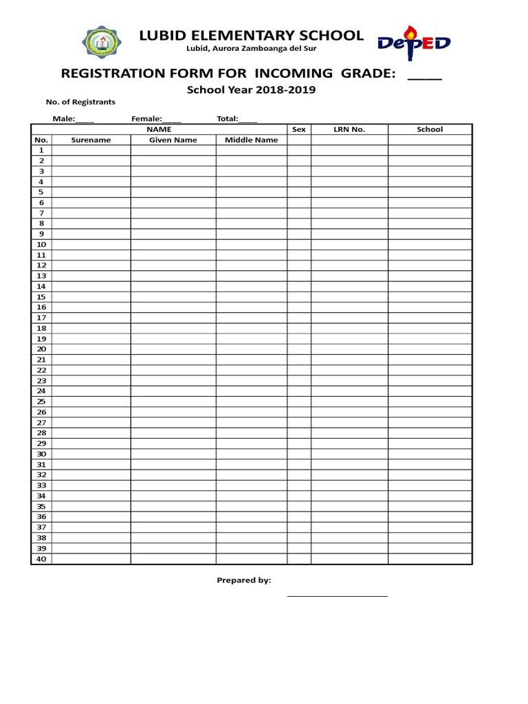 Registration Form for Lubid Elementary | PDF