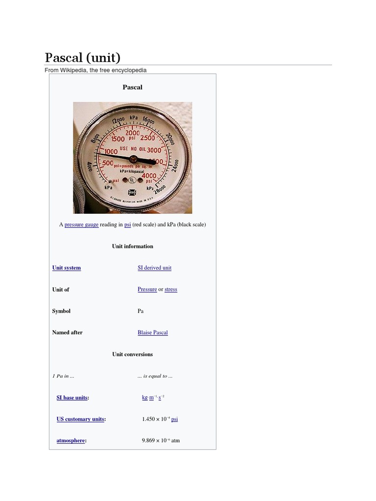 Pascal Unite Pascal (Unit) International System Of Units