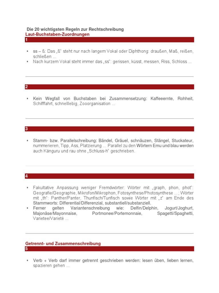 Die 20 Wichtigsten Regeln Zur Rechtschreibung | PDF
