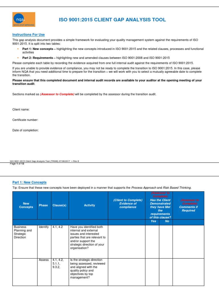 ISO 9001:2015 Gap Analysis Tool | PDF | Iso 9000 | Audit