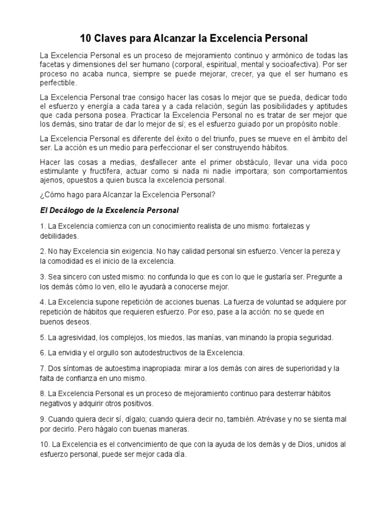 10 Claves para Alcanzar La Excelencia Personal | PDF