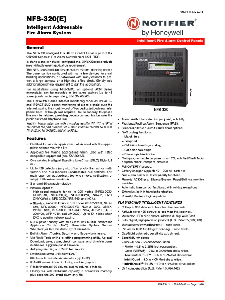 Notifier NFS320 Datasheet PDF Power Supply Personal Computers