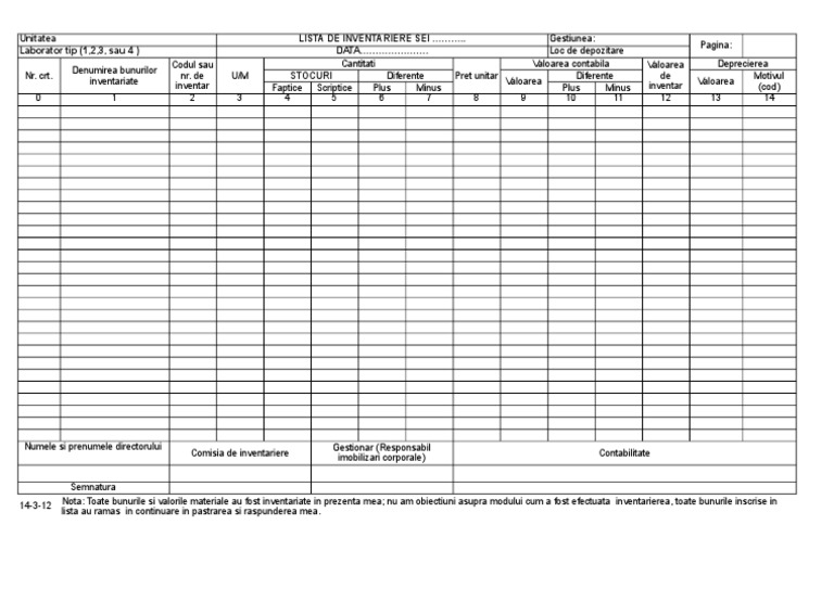 Model - Lista de Inventariere | PDF