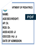 Pediatrics patient admission details