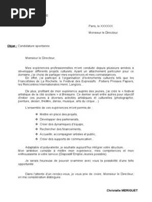Exemple Lettre De Motivation Et Cv Pdf Festival Paris