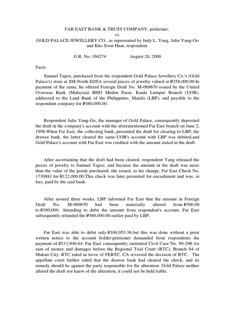 Liability of Drawee Bank that Pays Altered Check LBP Liable for