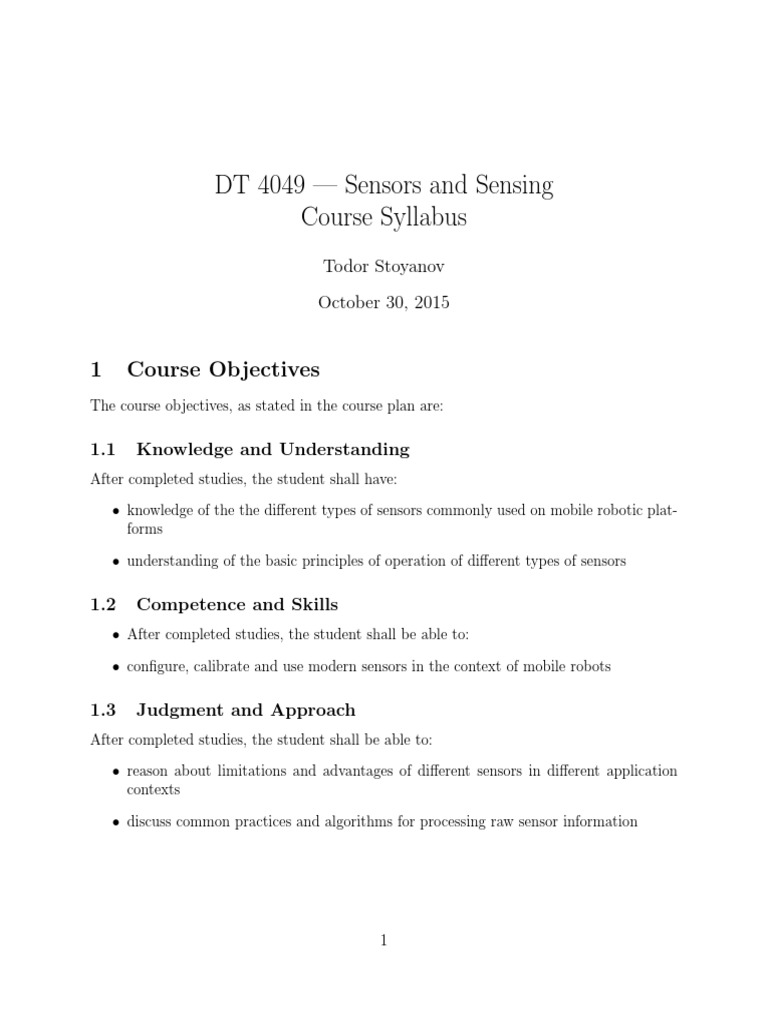 DT 4049 Sensors and Sensing Course Syllabus PDF Sensor Test (Assessment)