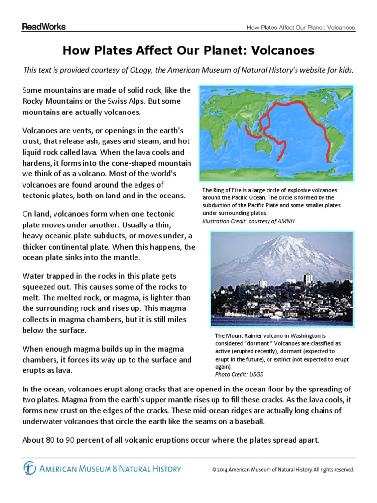 How Plates Affect Our Planet Volcanoes Passage Questions | PDF ...