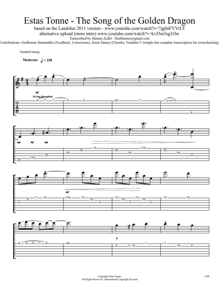 The Song Of The Golden Dragon Tab