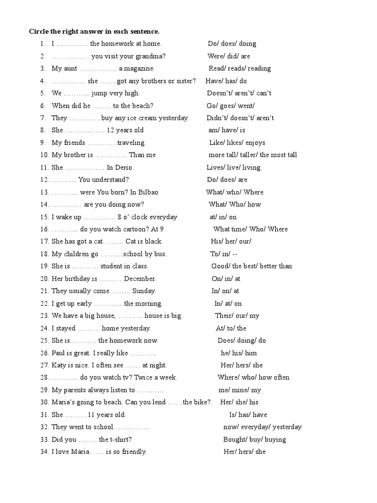 Circle the Correct Answer | Leisure